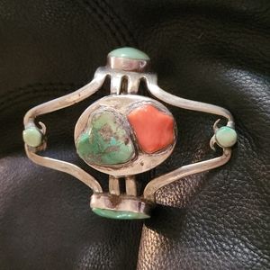 Dead Pawn Sterling Forkware Turquoise and Coral Bracelet